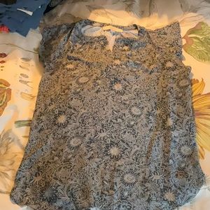 Loft mixed material short sleeve blouse